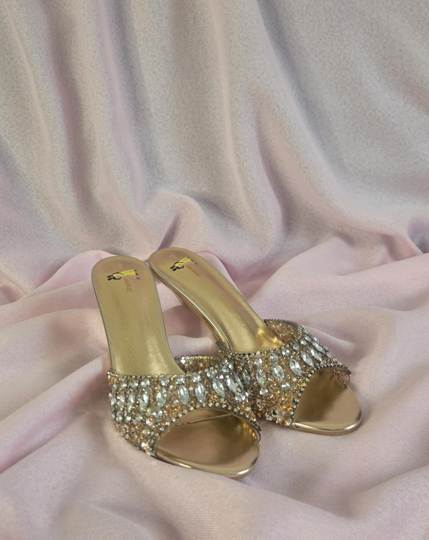 Dapper Lady Gold Rhinestone Mules