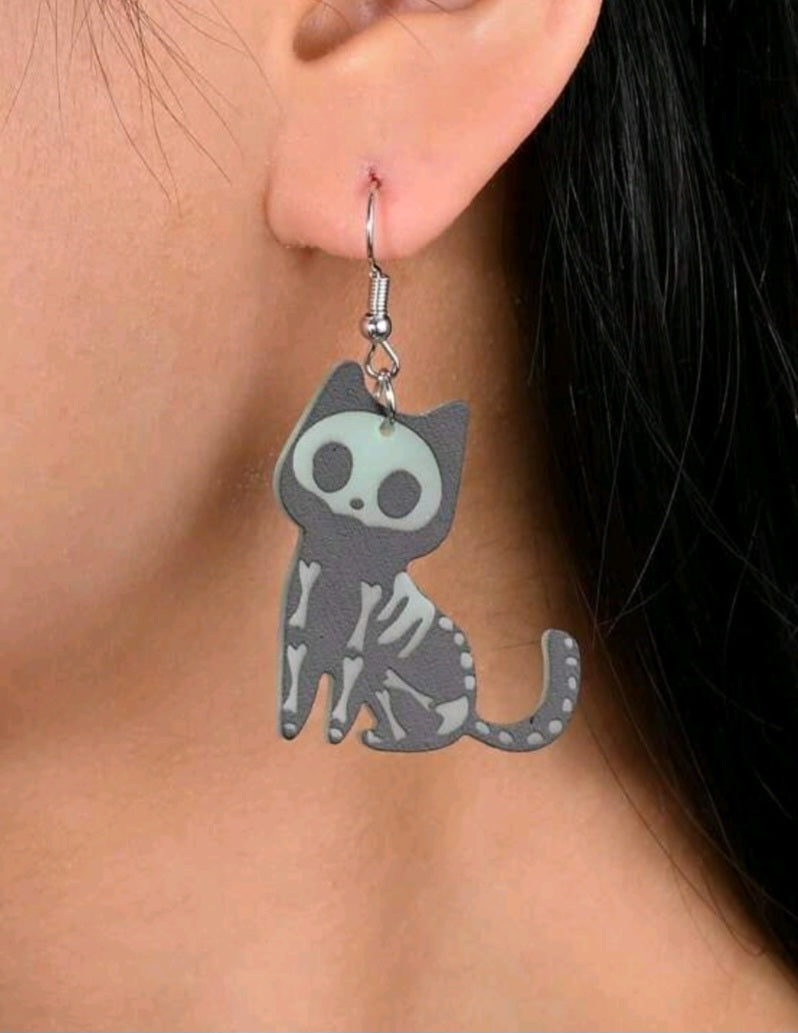 Glow Skelly Cat Earrings