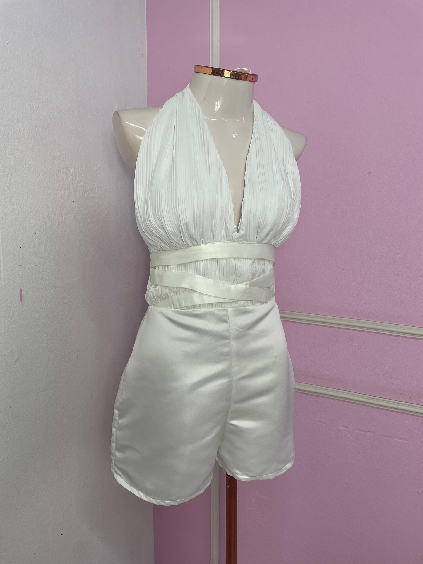 Bombshell In White 2 Piece Romper & Skirt