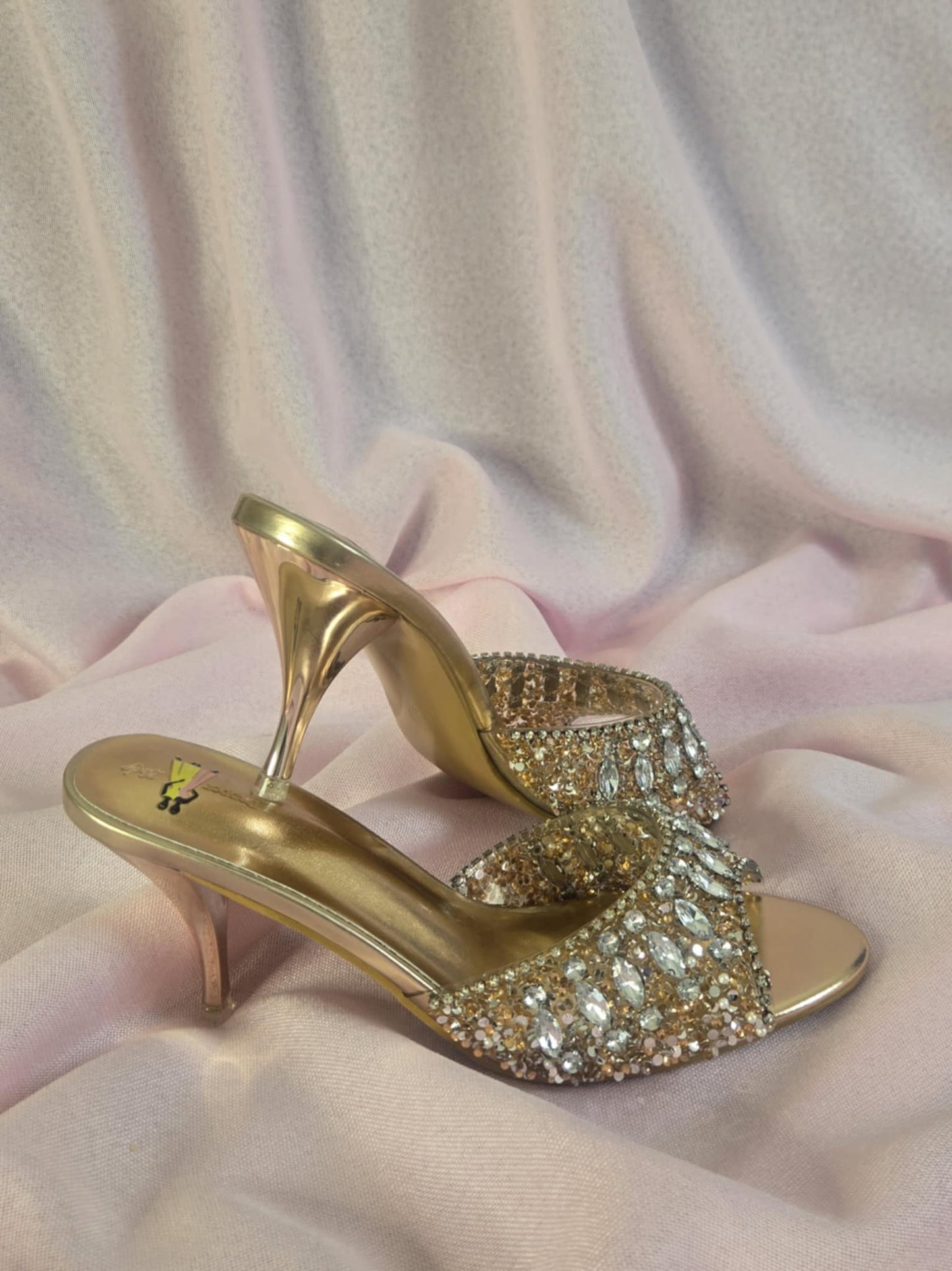 Dapper Lady Gold Rhinestone Mules