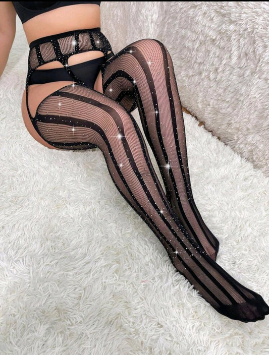 Plus Size Faux Thigh High Stockings Striped