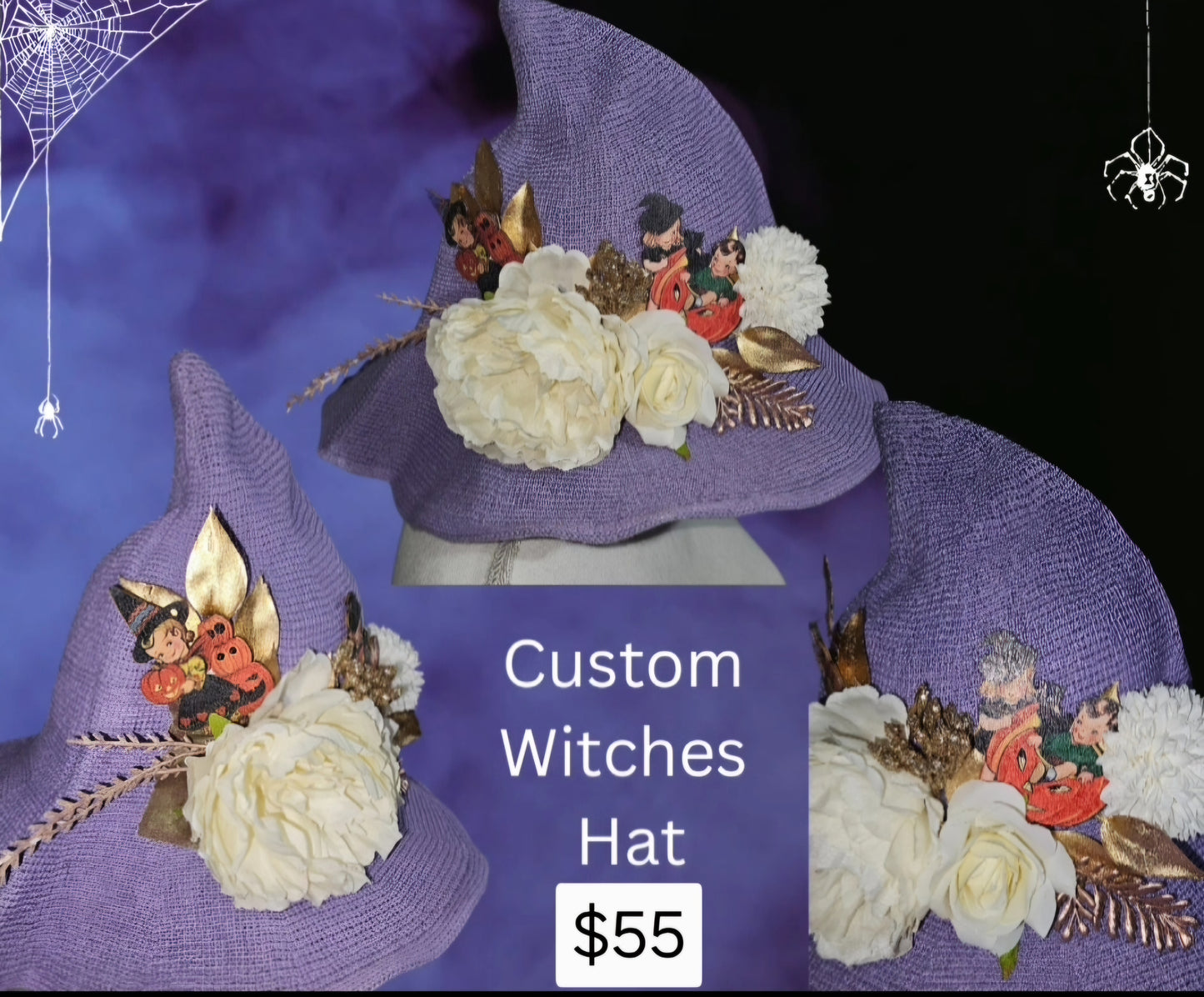 Custom Witch Hat With Vintage Trick or Treaters