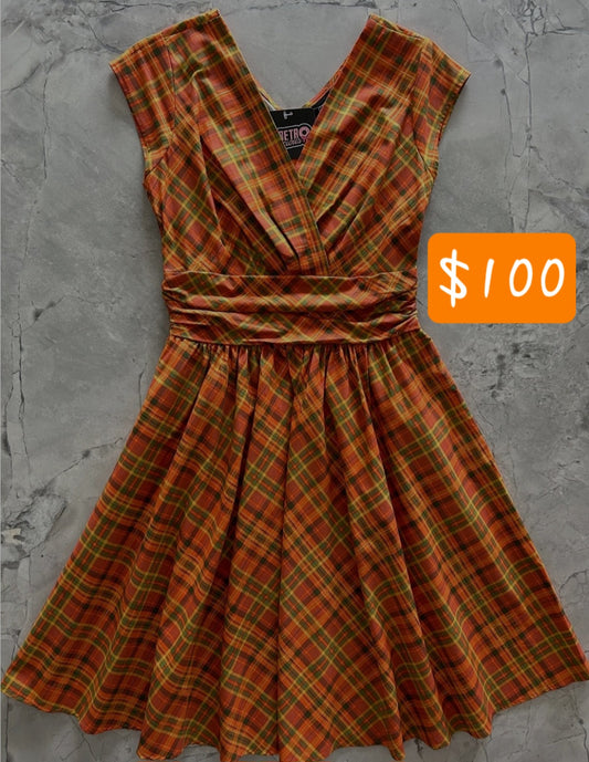 Greta Orange Plaid Dress
