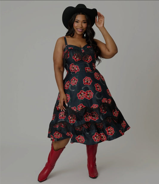 Preorder Western Fringe & Roses Dress