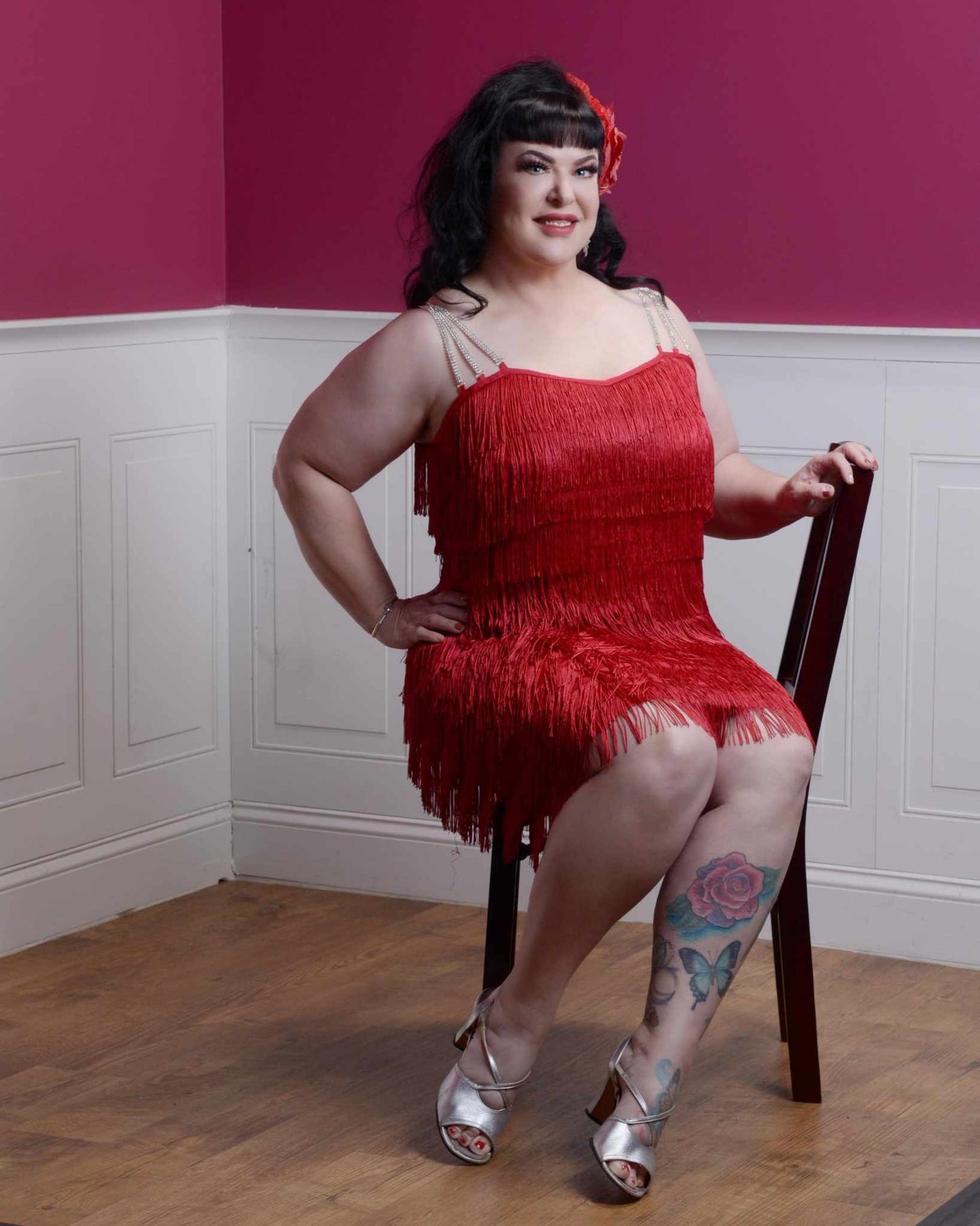 Jane Rose x The SYS, "Bad Little Betty" Red Fringe Dress