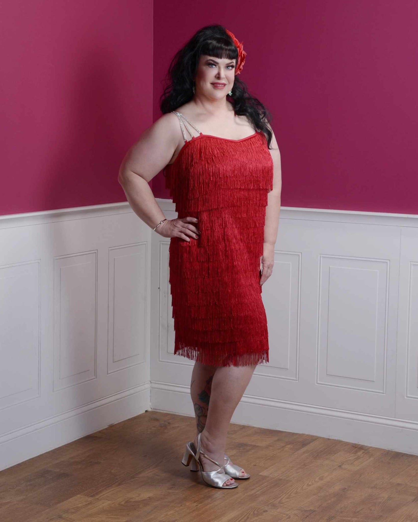 Jane Rose x The SYS, "Bad Little Betty" Red Fringe Dress