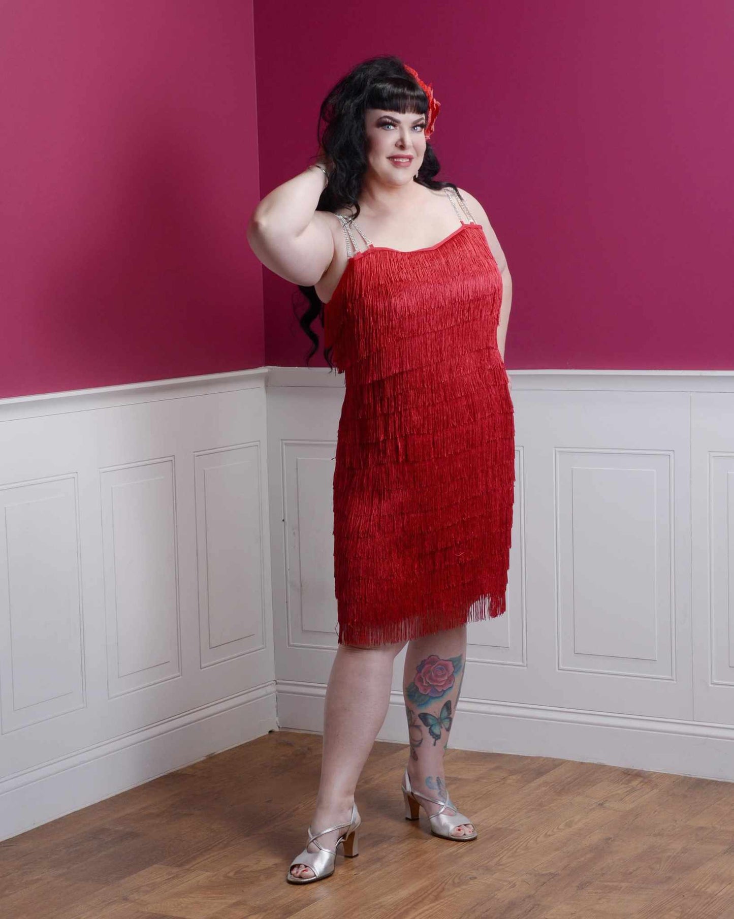 Jane Rose x The SYS, "Bad Little Betty" Red Fringe Dress